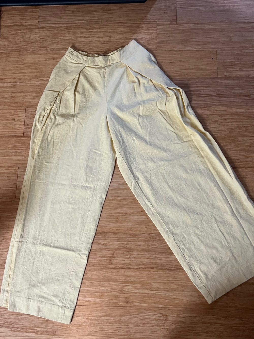 Free People Wide Leg Pale Yellow Linen-Blend Pants